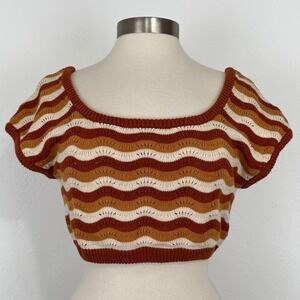 Women Festival Boho Hippie Retro Knit Top Small Cropped Chevron Beachy Coastal
